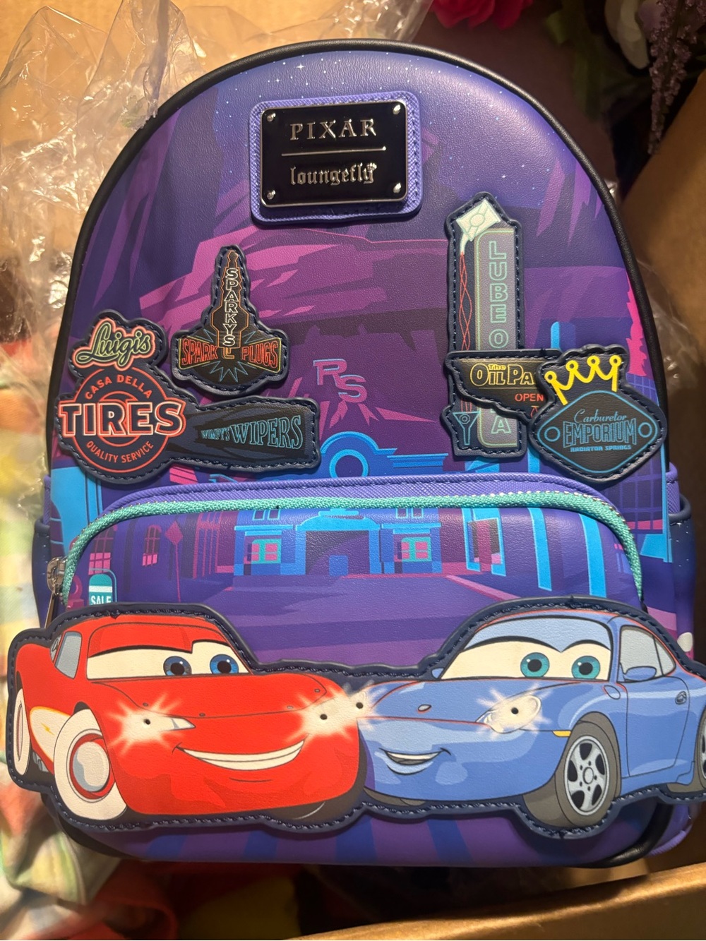 Loungefly Disney Pixar Cars Lightning McQueen & Sally Light-Up Mini Backpack